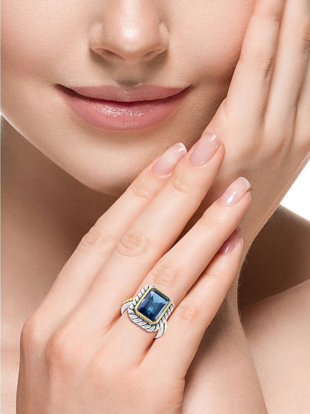 Effy Two-Tone Emerald-Cut 7 ct Blue Topaz Ring - Picture 4 of 12